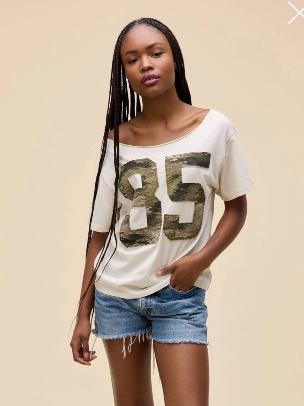 Daydreamer Ivory Short Sleeve Tee with Olive Camo '85 Graphic